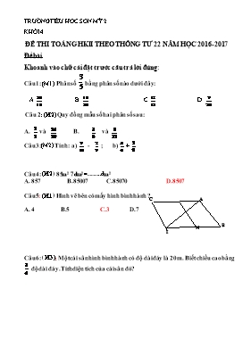 Đề thi giữa học kì II Toán lớp 4 - Năm học 2016-2017 - Trường Tiểu học Sơn Mỹ 2